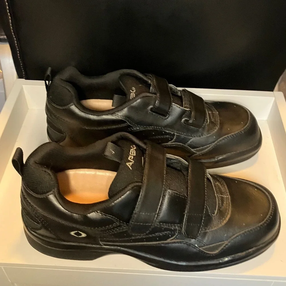 Apex G8010M Mens Walking Shoes Black Leather Double Strap X-Wide Size 12.5